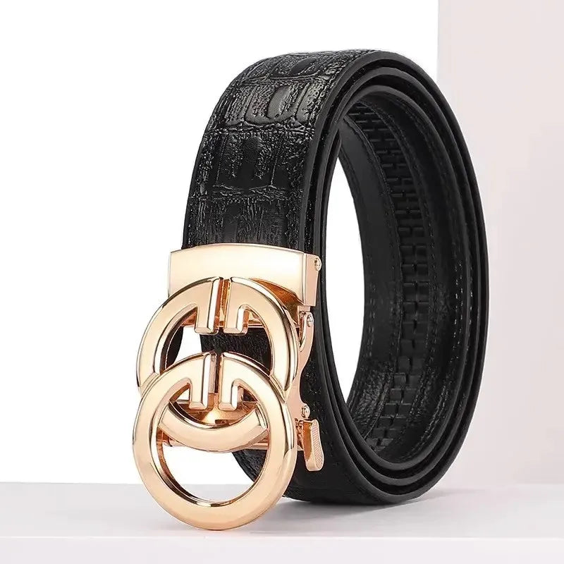 High Quality Genuine Leather Belt For Men's Luxury Automatic Metal Alloy Buckle Men's Waist Belt