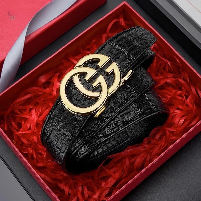 High Quality Genuine Leather Belt For Men's Luxury Automatic Metal Alloy Buckle Men's Waist Belt