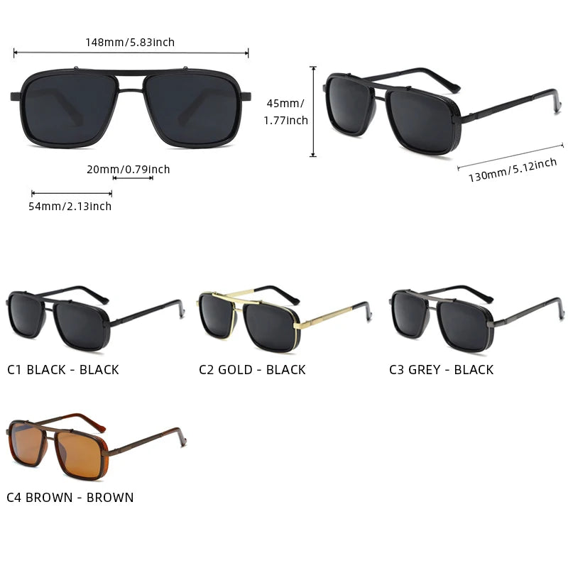 Luxury Rectangle Men's Sunglasses Retro Metal Steam Punk Sun Glasses Male Classic Outdoor Driving Shades Summer Glasses