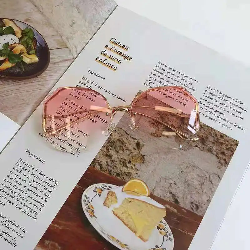 2022 Rimless Sunglasses Women Ocean Water Cut Eyewear Women Men Trimmed Lens Metal Curved Temples Sun Glasses Female UV400