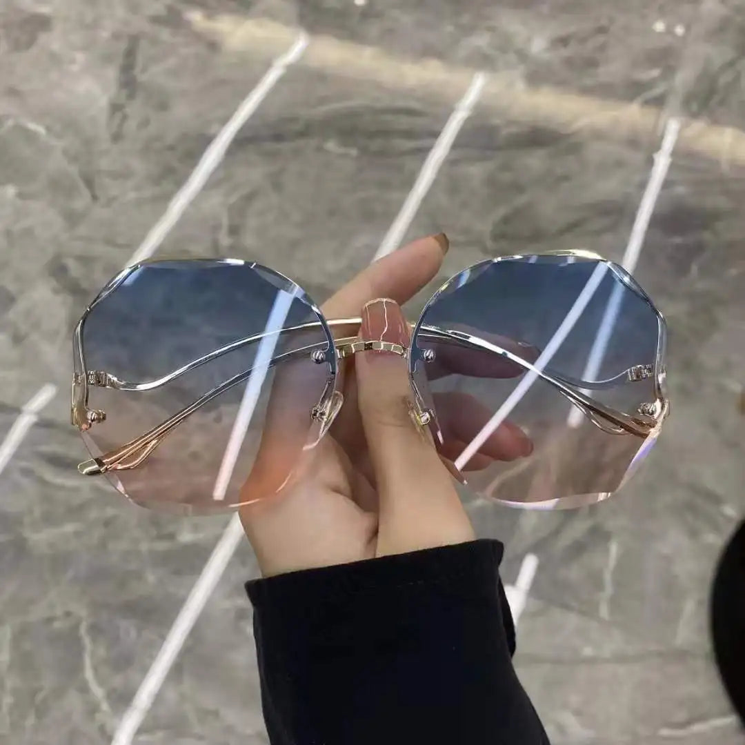 2022 Rimless Sunglasses Women Ocean Water Cut Eyewear Women Men Trimmed Lens Metal Curved Temples Sun Glasses Female UV400