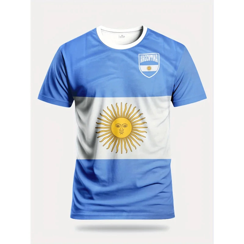 Argentina Flag Jerseys T-Shirt For Men National Emblem 3D Printed Tees Loose O-Neck Tops Sports Uniforms Short Sleeves T Shirts