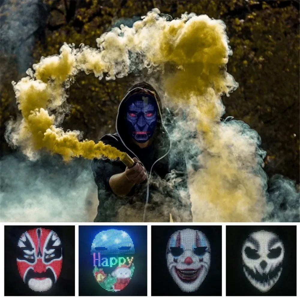 Bluetooth App Controlled LED Mask Gesture Sensor Programmable Light Up Face Changing Cyberpunk Halloween Cosplay Party Rave