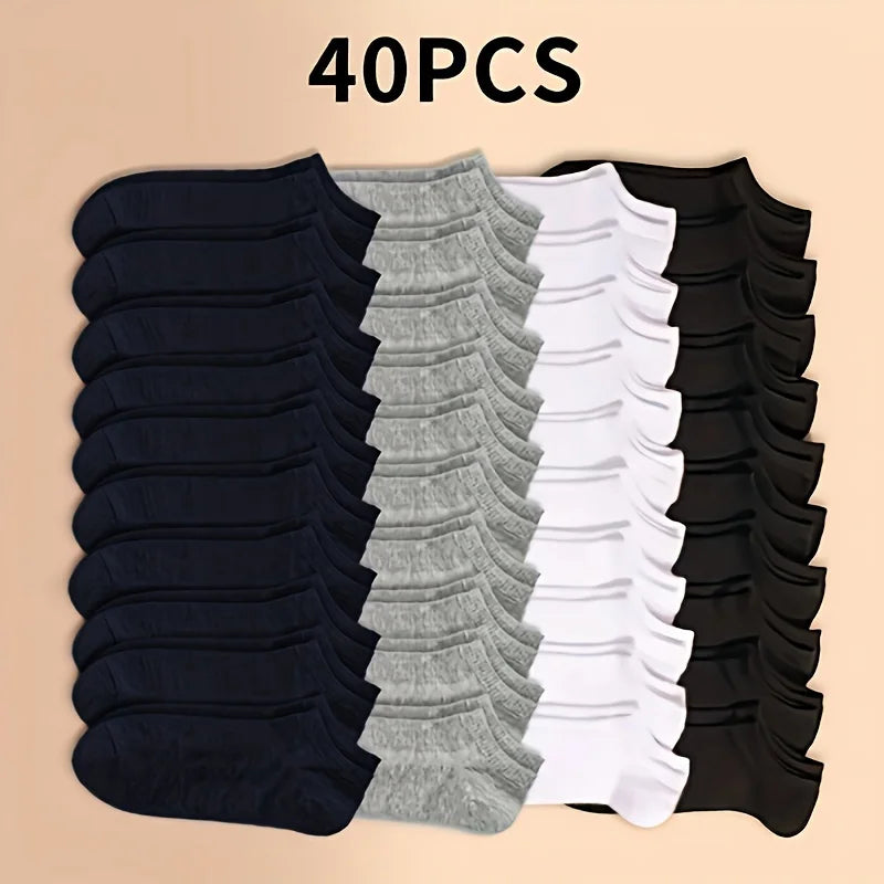 10/20/30/40/60 Pairs Of Unisex Solid Color Socks Comfy Breathable Soft Sweat Absorbent Socks For Daily And Outdoor Wearing
