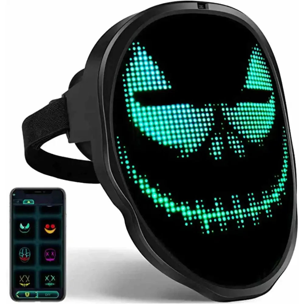 Bluetooth App Controlled LED Mask Gesture Sensor Programmable Light Up Face Changing Cyberpunk Halloween Cosplay Party Rave