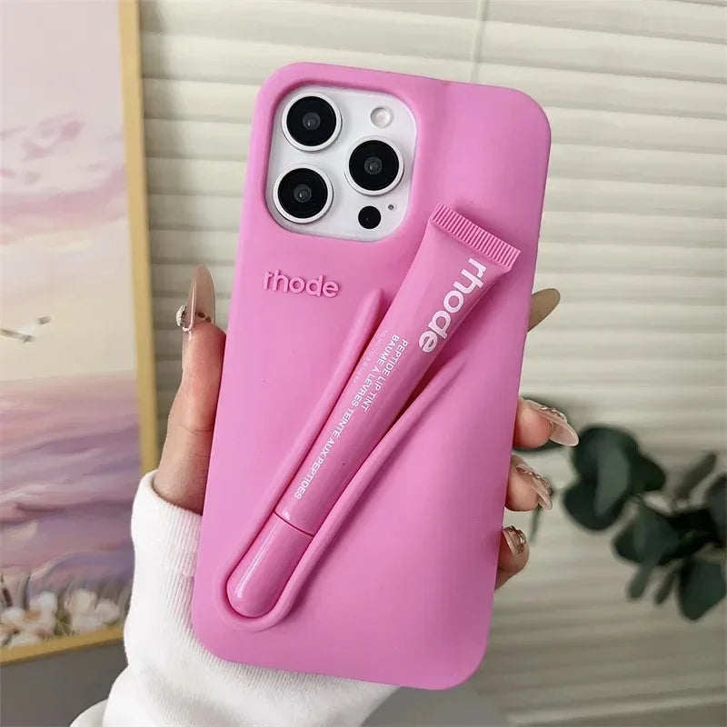 Luxury Lemontini Lipstick Make-up Soft Silicone Phone Case for IPhone 17 16 11 13 12 14 15 Pro Max Plus Portable Lip Gloss Cover