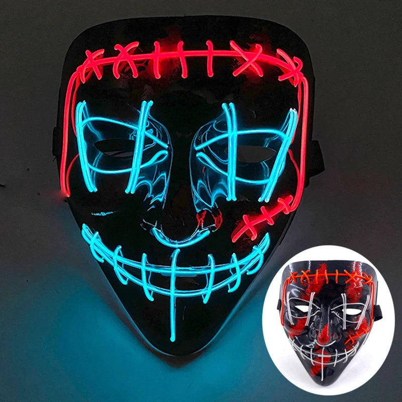 Wireless LED Purge Mask Halloween Horror Party Carnival Cosplay Costume Props Halloween Purge Masks 10 Colors LED Mask Men Women