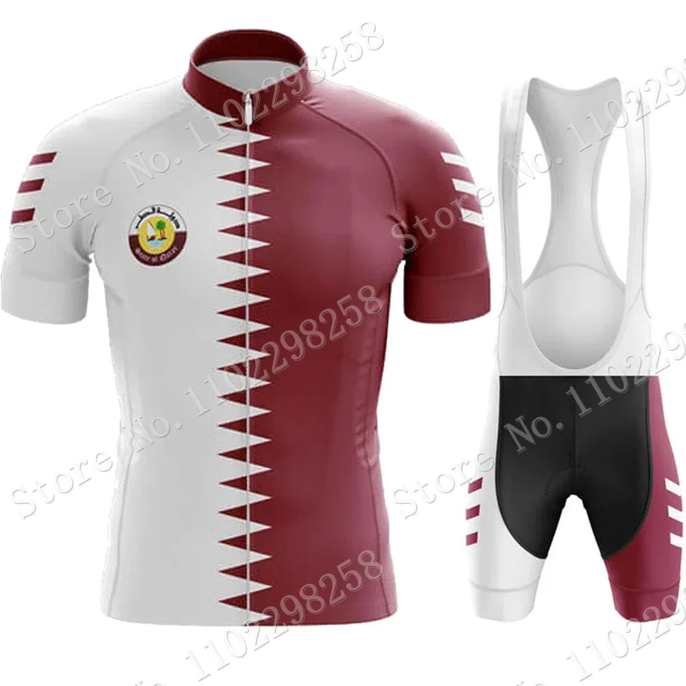 Qatar National Team Cycling Jersey 2023 Set Summer Bicycle Clothing  Road Bike Shirts Suit Bicycle Bib Shorts MTB Ropa Maillot
