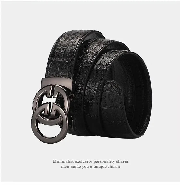 High Quality Genuine Leather Belt For Men's Luxury Automatic Metal Alloy Buckle Men's Waist Belt