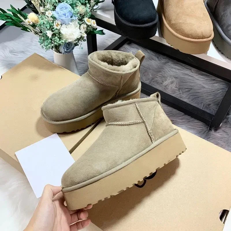 2026 New Winter Men Women Suede Slippers Genuine Leather Tasman Fur Slippers Tazz Shoes Ultra Mini Low-top Warm Boot Short Plush
