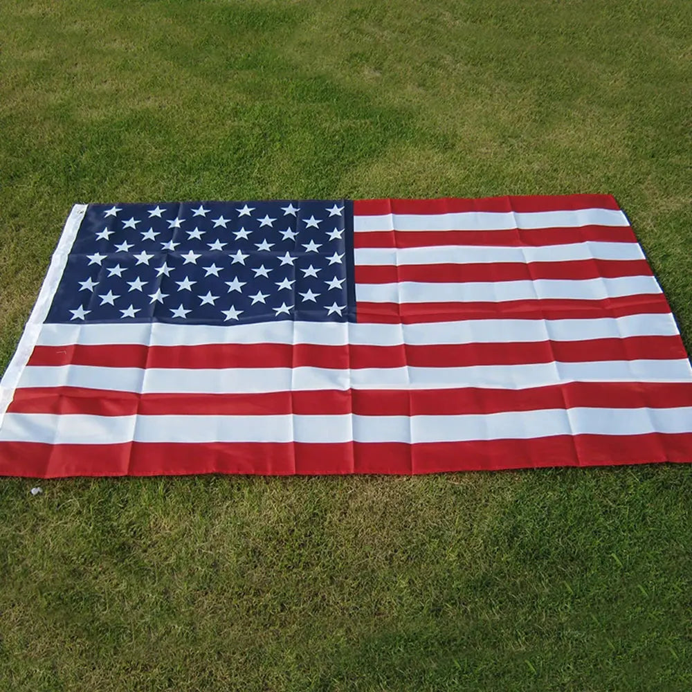 35.4X59 inch Embroidered American Flag Independence Day Outdoor USA Flag Waterproof Nylon Sewn Stripes Brass Grommets 90*150cm