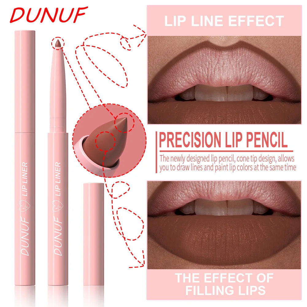 DUNUF 12 Pcs Durable Waterproof Lip Liner Matte Durable Easy To Color Non-Stick Cup No Fading No Beginner Friendly Exquisite Gif