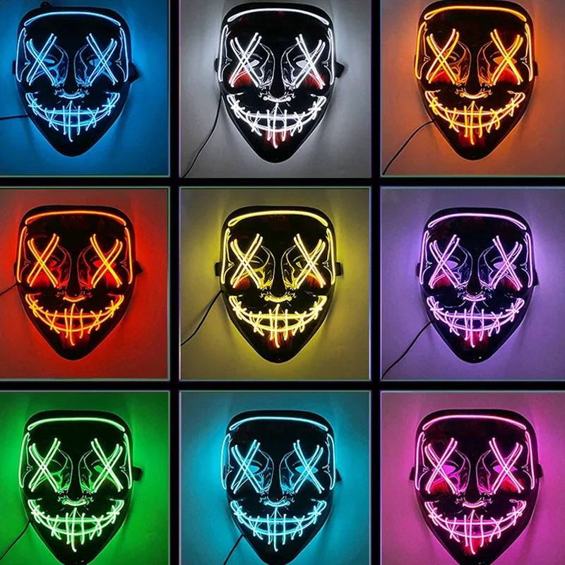 Wireless LED Purge Mask Halloween Horror Party Carnival Cosplay Costume Props Halloween Purge Masks 10 Colors LED Mask Men Women