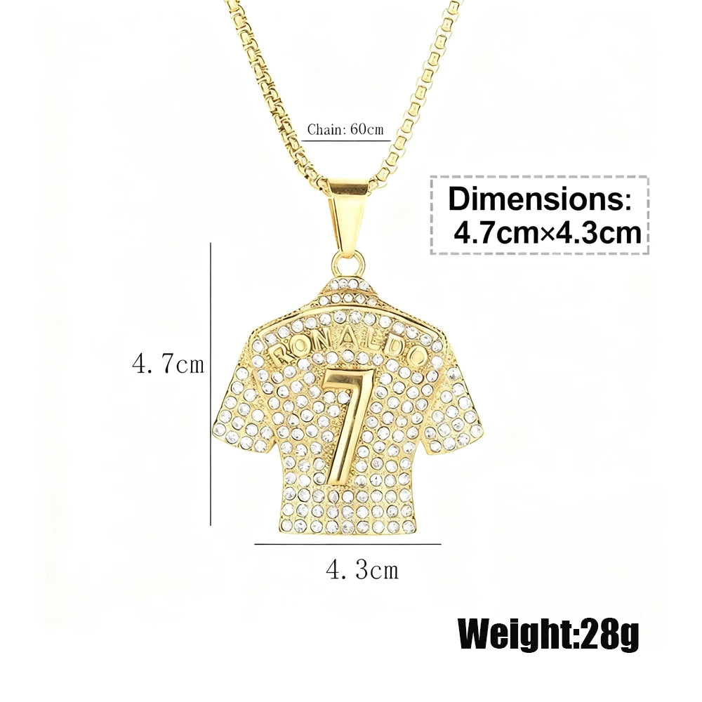 Hip Hop Style Number 7 Jersey Zircon Pendant Alloy Necklace for Men,Ronaldo Commemorative Necklace,World Cup Football Fan Gifts