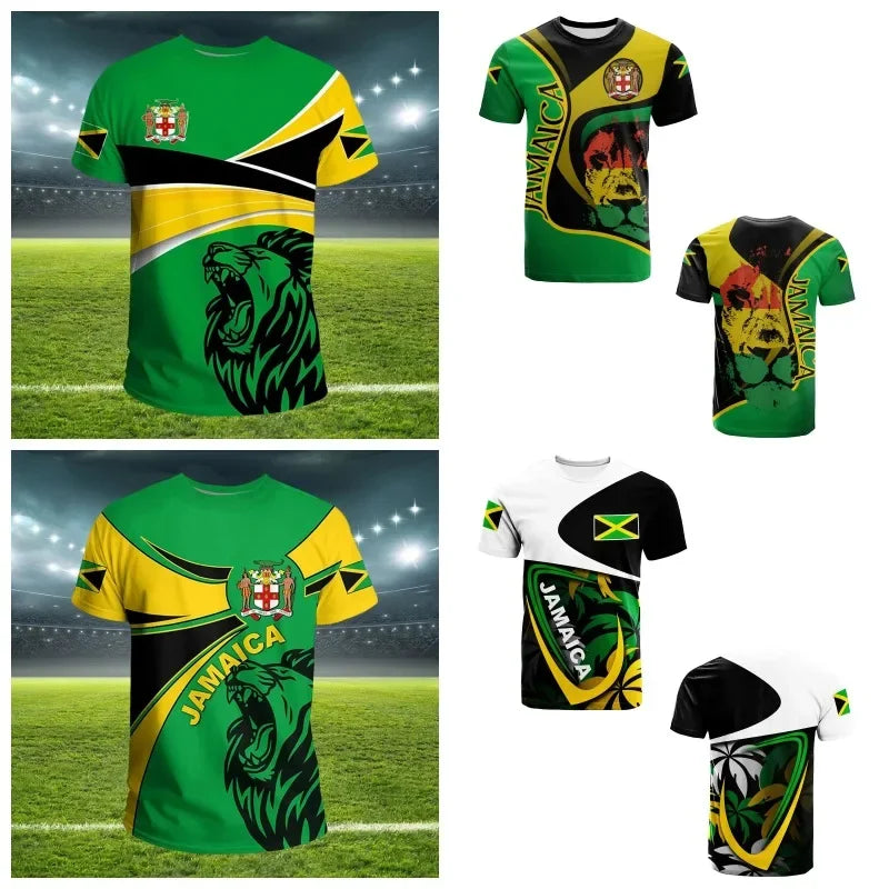 Jamaican Flag 3D Mens T-shirt Football Jersey National Emblem T-shirt Football Team Uniform World Cup Training Suit Running Suit