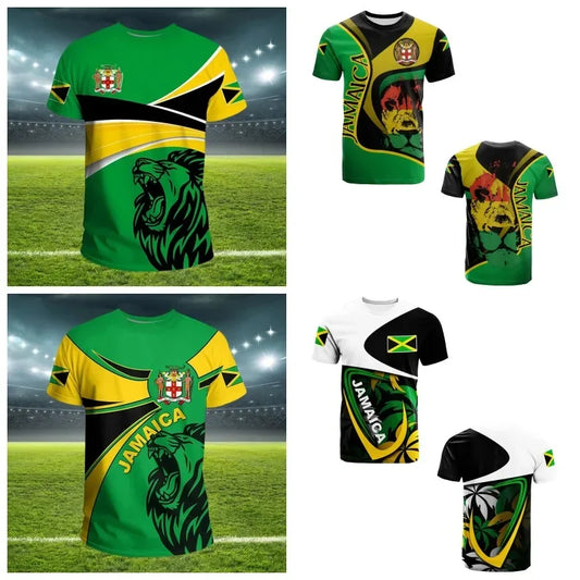 Jamaican Flag 3D Mens T-shirt Football Jersey National Emblem T-shirt Football Team Uniform World Cup Training Suit Running Suit
