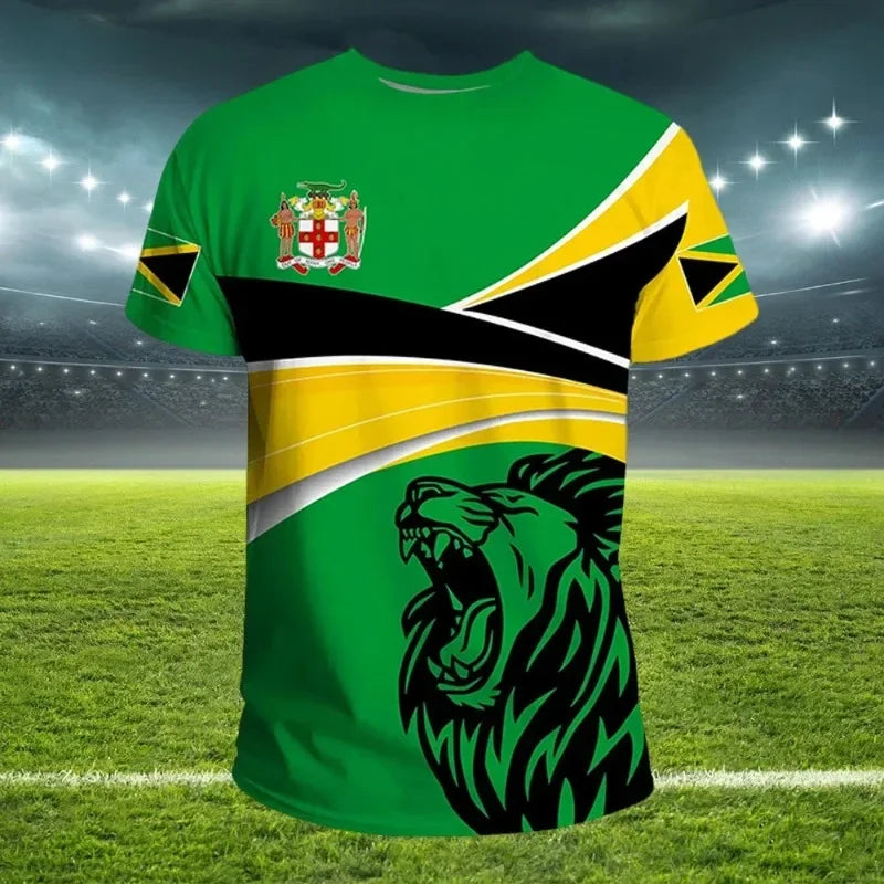 Jamaican Flag 3D Mens T-shirt Football Jersey National Emblem T-shirt Football Team Uniform World Cup Training Suit Running Suit