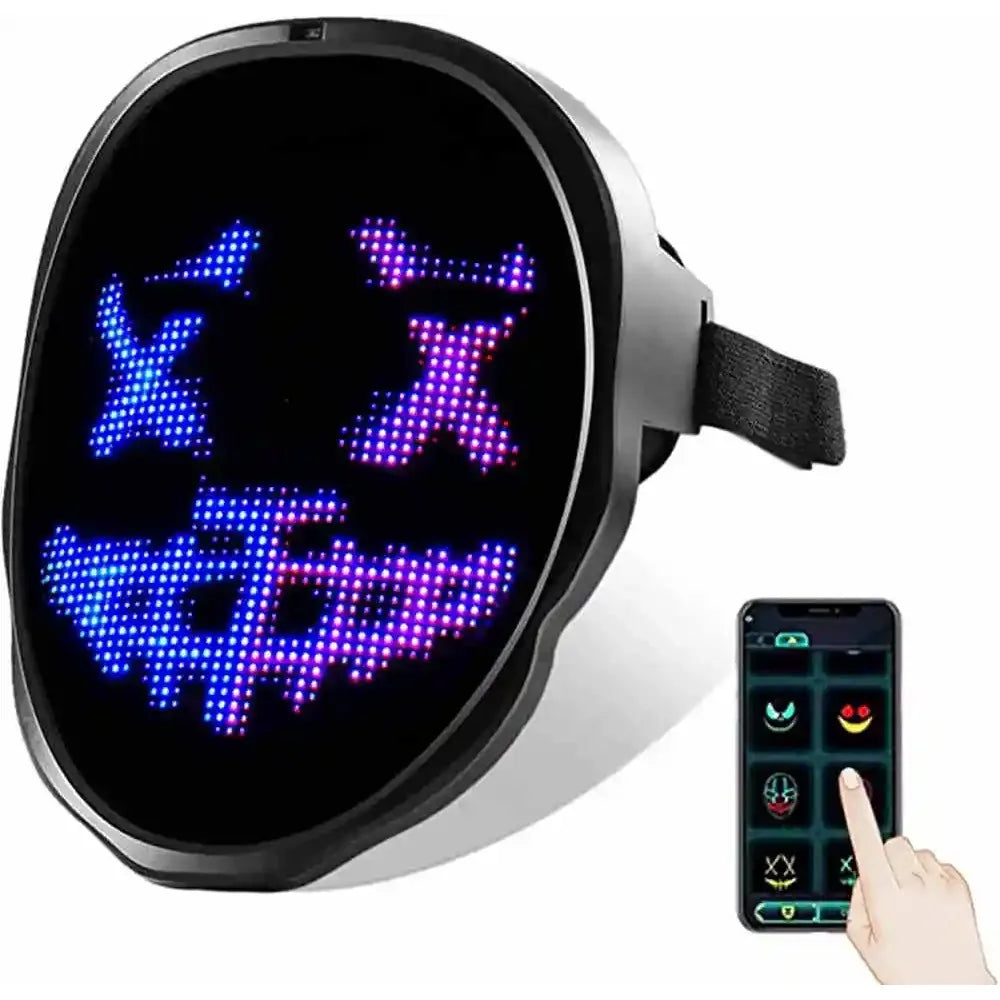 Bluetooth App Controlled LED Mask Gesture Sensor Programmable Light Up Face Changing Cyberpunk Halloween Cosplay Party Rave