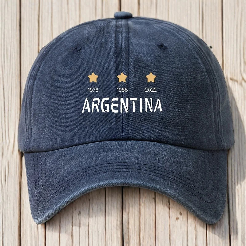 Men's Argentina National Baseball Cap | Vintage 3 Stars Emblem, Adjustable Duckbill Hat for World Cup Fans