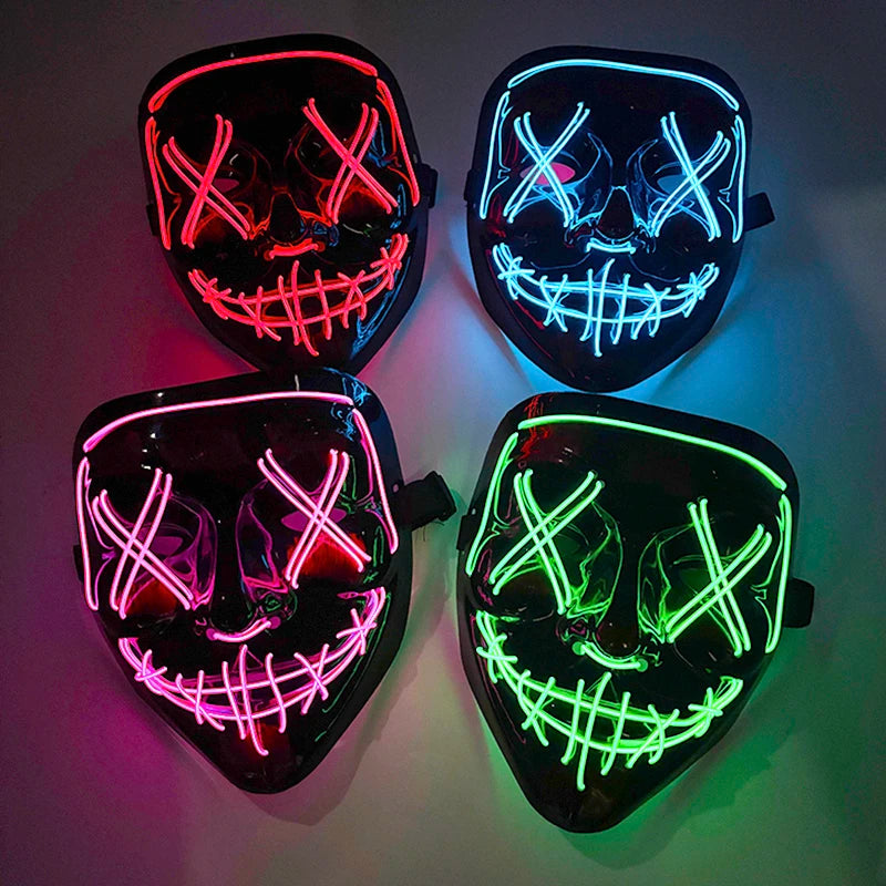 Wireless LED Purge Mask Halloween Horror Party Carnival Cosplay Costume Props Halloween Purge Masks 10 Colors LED Mask Men Women