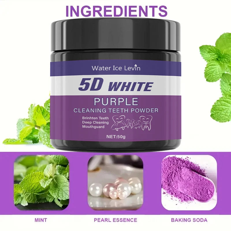 Purple Teeth Cleaning Powder - No Sulfuric Acid, Deep Cleansing and Polishing, Whitens Teeth Within 5 Days, Portable Daily Use and Travel