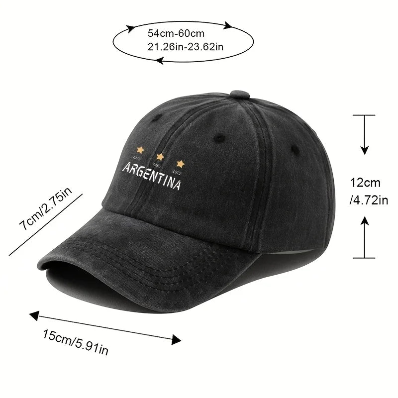 Men's Argentina National Baseball Cap | Vintage 3 Stars Emblem, Adjustable Duckbill Hat for World Cup Fans