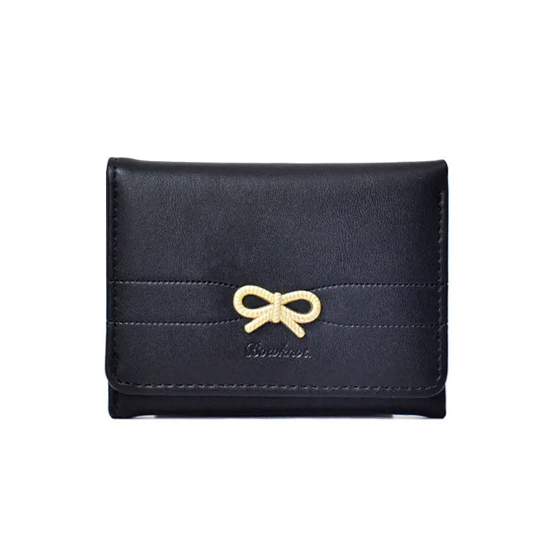 Fashion Wallets Girls Cute Bow Small Wallet Aesthetic Card Holder Classic Three Fold Purse For Women Student Simple Coin Pouch