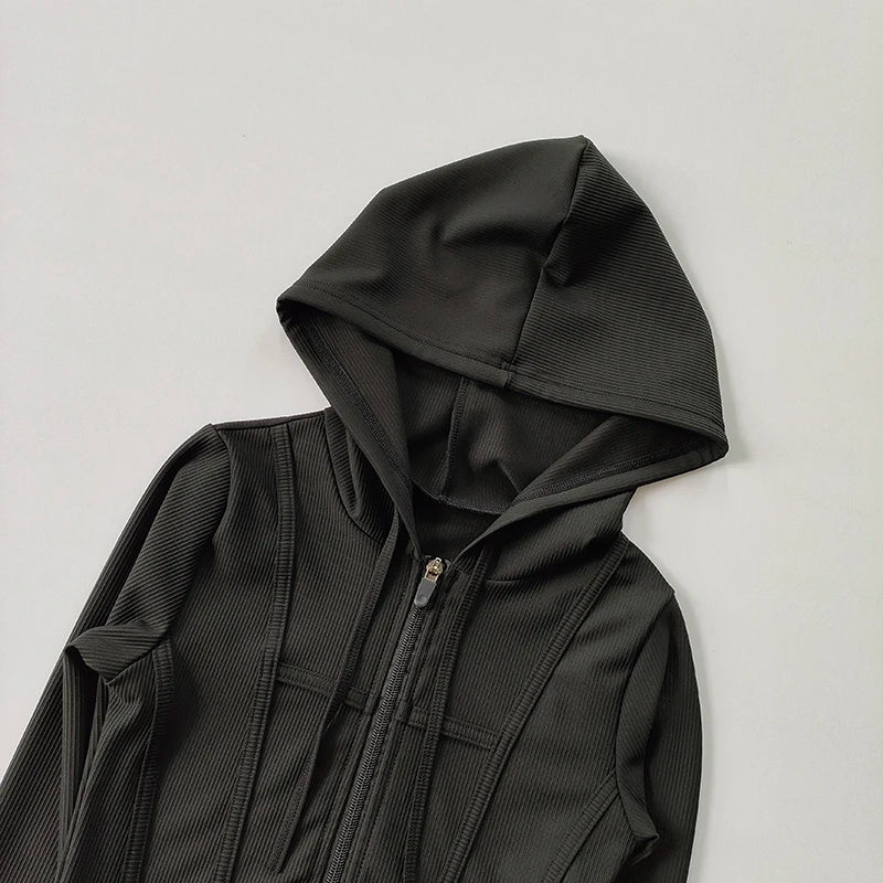 Women's Fitness Coat Hooded Cardigan Tight Quick-dry Sports Jacket Running Training Shirt Yoga Clothes Long Sleeve Sport Jacke