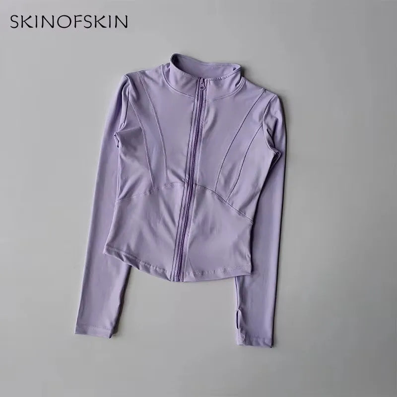 Outdoor Sports Long Sleeved Women Slim Yoga Clothes Quick Dry Zipper Cardigan Stand Up Collar Jacket Running Fitness Jacket Top