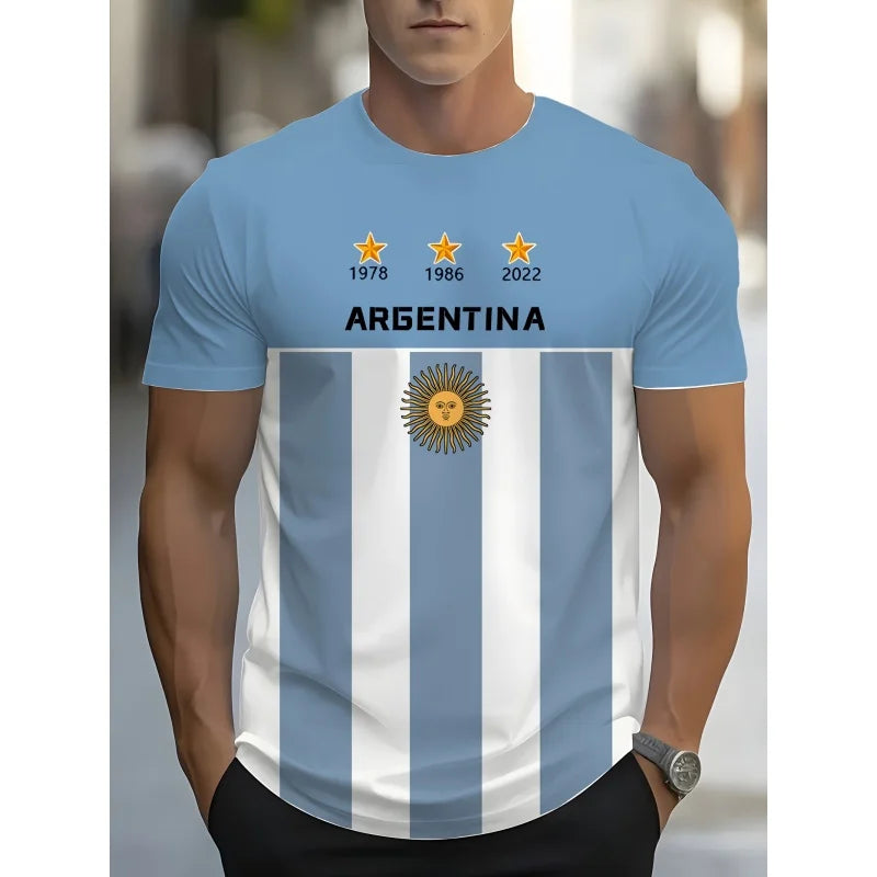 Argentina Flag Jerseys T-Shirt For Men National Emblem 3D Printed Tees Loose O-Neck Tops Sports Uniforms Short Sleeves T Shirts