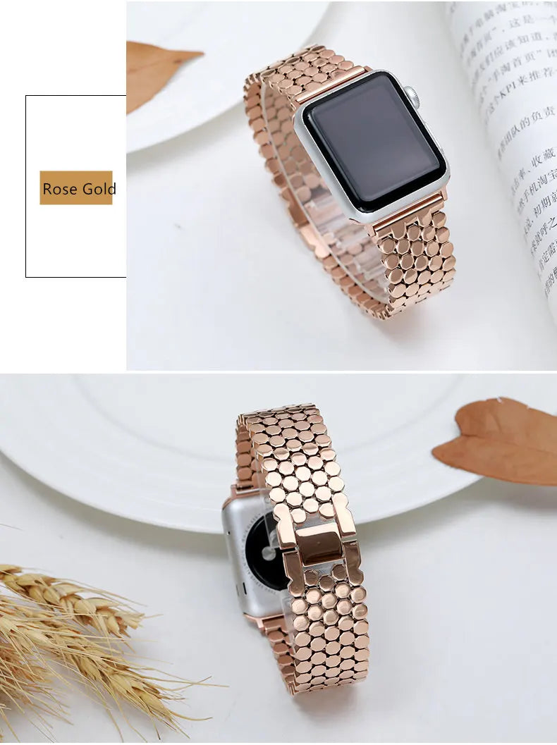 Stainless steel strap for Apple watch band 45mm 44mm 40mm 49mm 41mm Fish-scale Metal Link bracelet iWatch Series 9 8 se ultra 2