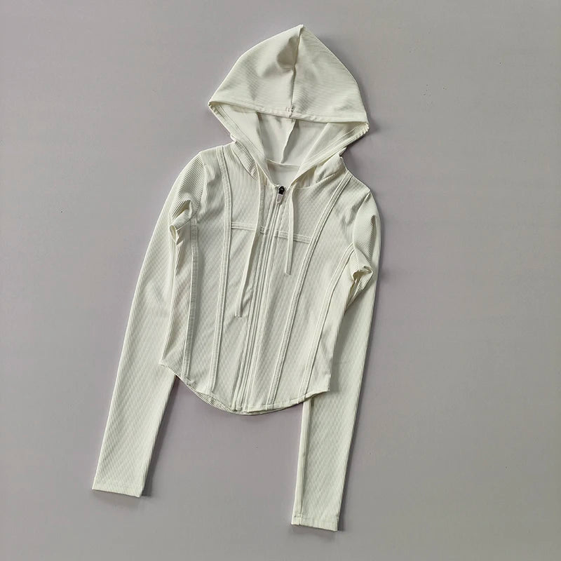 Women's Fitness Coat Hooded Cardigan Tight Quick-dry Sports Jacket Running Training Shirt Yoga Clothes Long Sleeve Sport Jacke