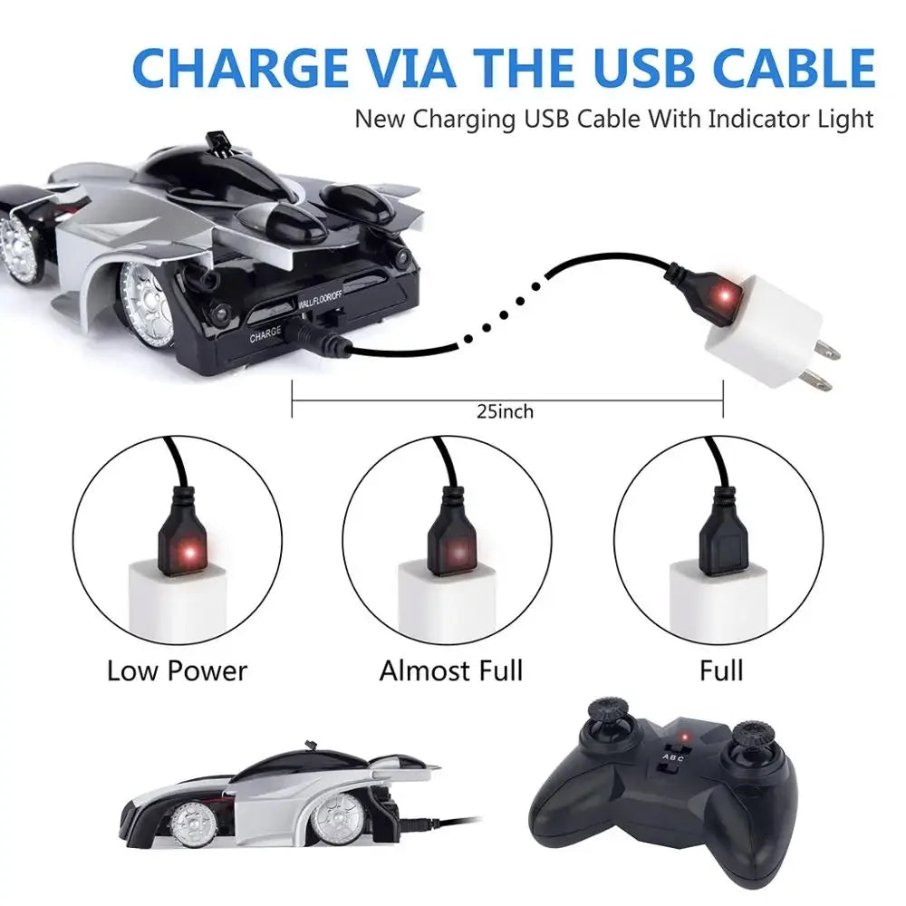RC Car Climbing Wall Stunt Cars With LED Remote Control Racing Vehicle Anti Gravity Ceiling 360° Rotating Electronic Car Toys