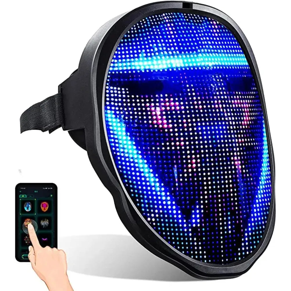 Bluetooth App Controlled LED Mask Gesture Sensor Programmable Light Up Face Changing Cyberpunk Halloween Cosplay Party Rave