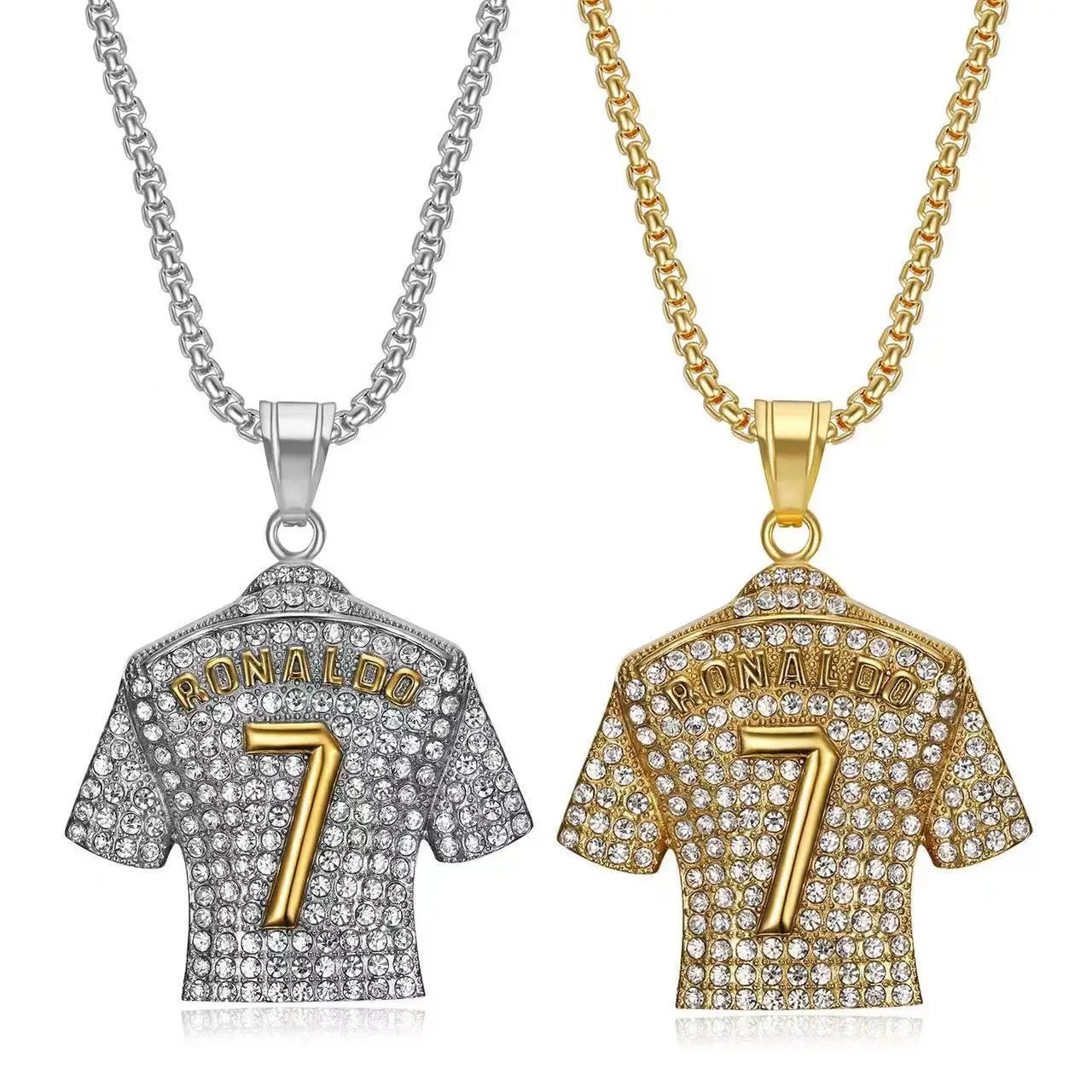 Hip Hop Style Number 7 Jersey Zircon Pendant Alloy Necklace for Men,Ronaldo Commemorative Necklace,World Cup Football Fan Gifts