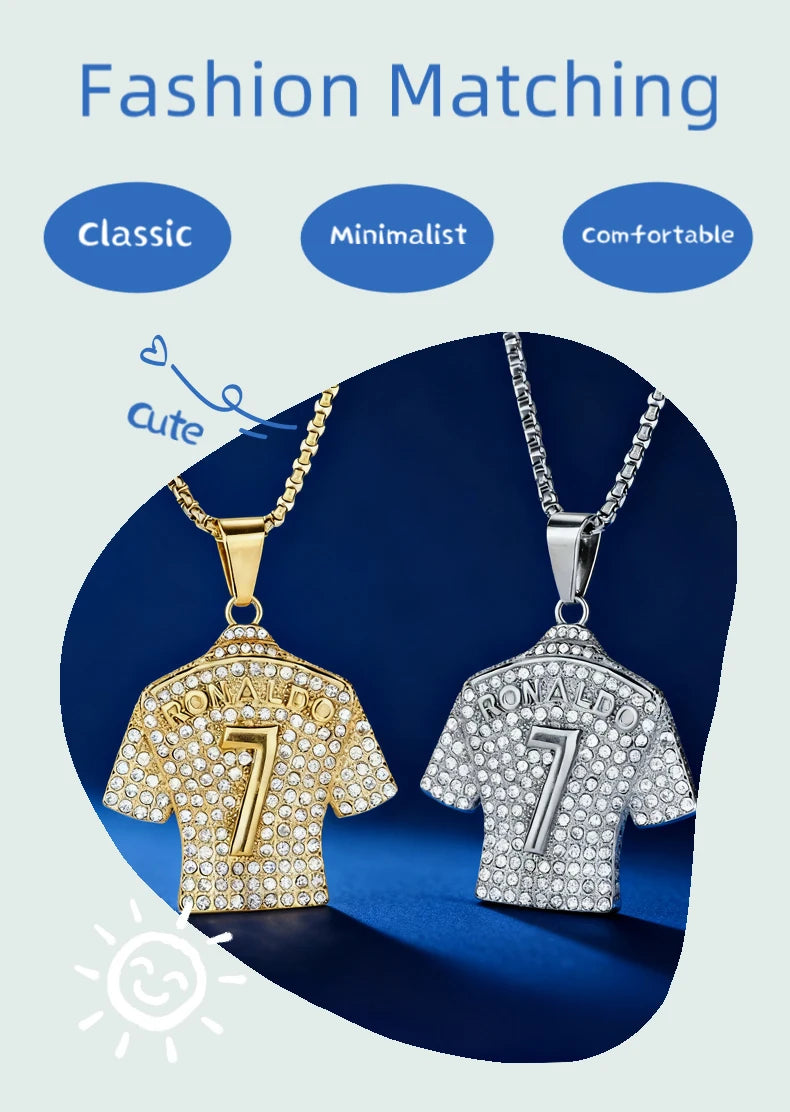 Hip Hop Style Number 7 Jersey Zircon Pendant Alloy Necklace for Men,Ronaldo Commemorative Necklace,World Cup Football Fan Gifts