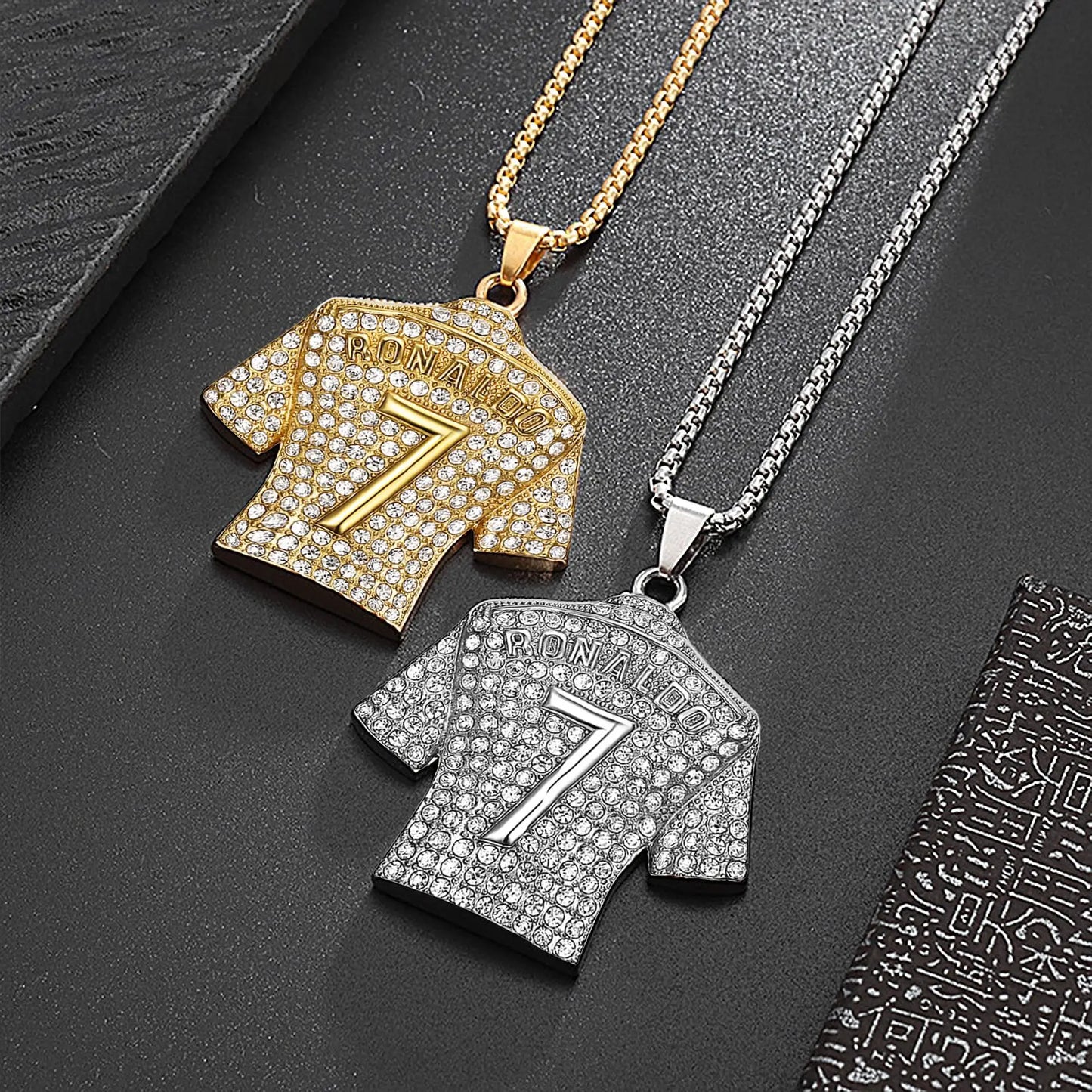Hip Hop Style Number 7 Jersey Zircon Pendant Alloy Necklace for Men,Ronaldo Commemorative Necklace,World Cup Football Fan Gifts