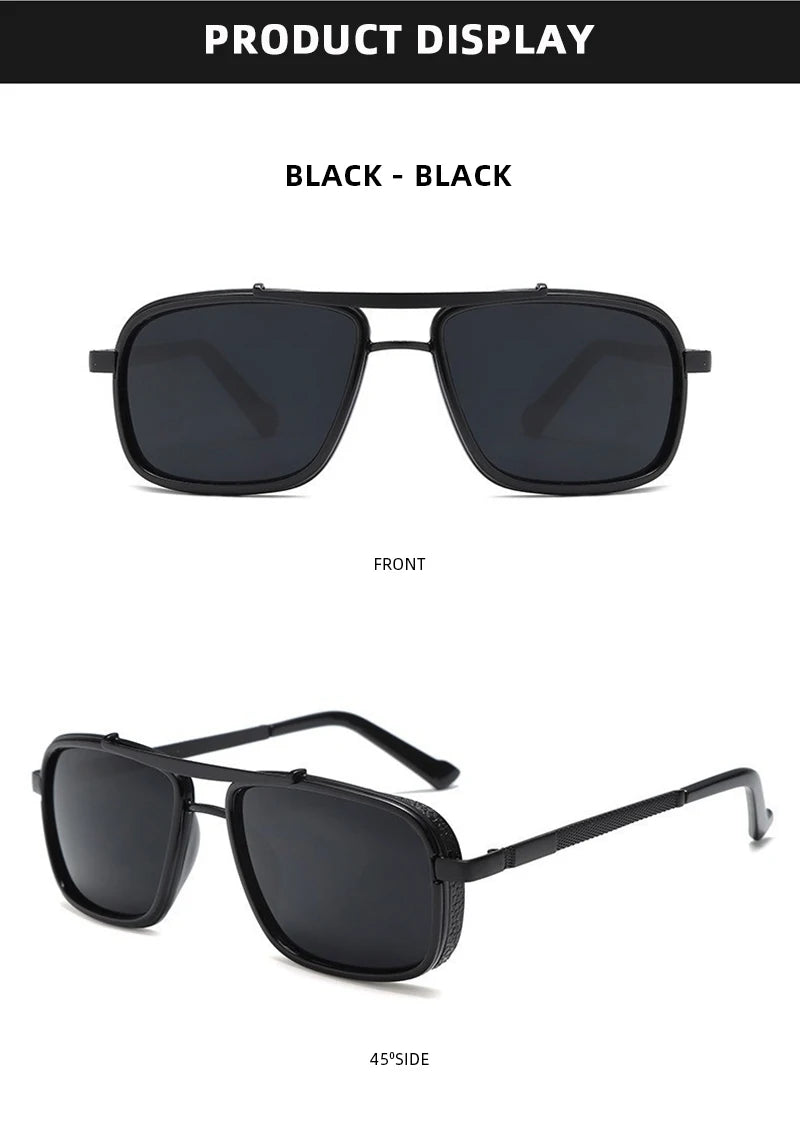 Luxury Rectangle Men's Sunglasses Retro Metal Steam Punk Sun Glasses Male Classic Outdoor Driving Shades Summer Glasses