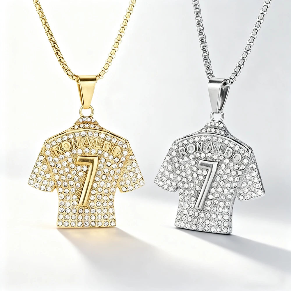 Hip Hop Style Number 7 Jersey Zircon Pendant Alloy Necklace for Men,Ronaldo Commemorative Necklace,World Cup Football Fan Gifts