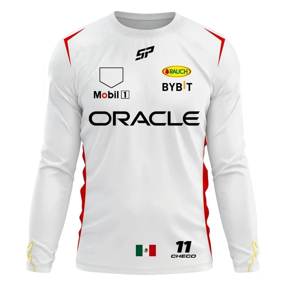 F1 Team Long Sleeve T-shirt Spring And Autumn Edition Extra Large Men's T-shirt 2024 Red Team Checo 11 Driver's Clothing T-shirt