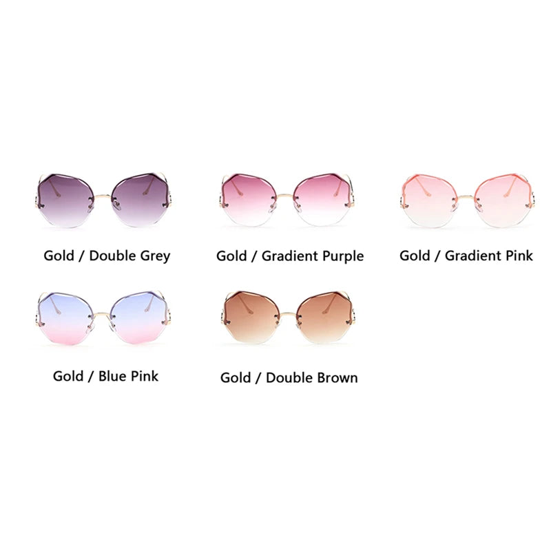 2022 Rimless Sunglasses Women Ocean Water Cut Eyewear Women Men Trimmed Lens Metal Curved Temples Sun Glasses Female UV400