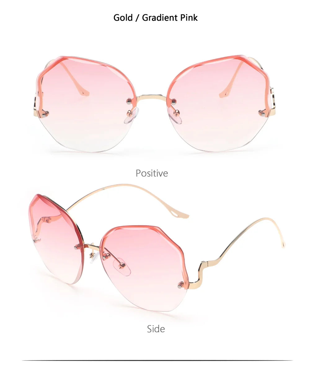 2022 Rimless Sunglasses Women Ocean Water Cut Eyewear Women Men Trimmed Lens Metal Curved Temples Sun Glasses Female UV400