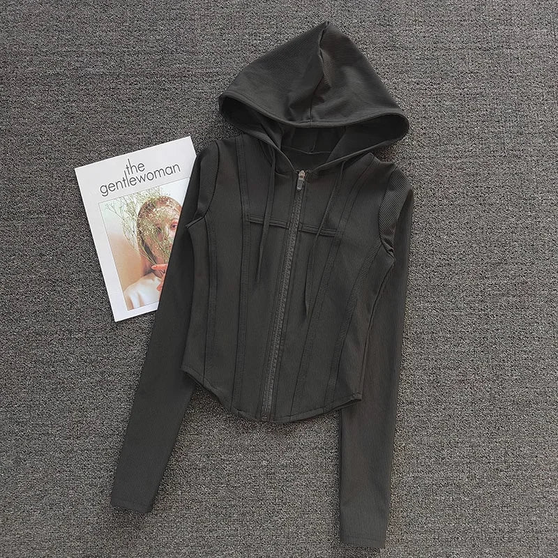 Women's Fitness Coat Hooded Cardigan Tight Quick-dry Sports Jacket Running Training Shirt Yoga Clothes Long Sleeve Sport Jacke