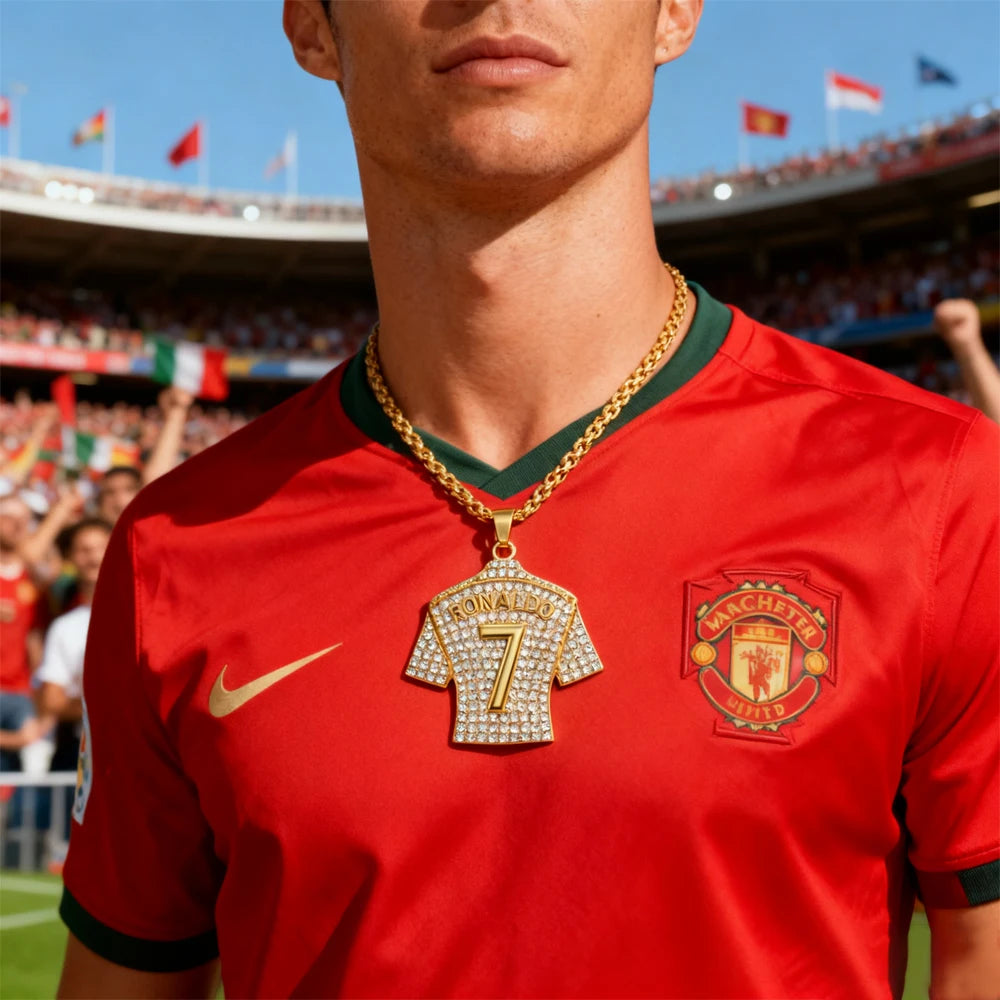 Hip Hop Style Number 7 Jersey Zircon Pendant Alloy Necklace for Men,Ronaldo Commemorative Necklace,World Cup Football Fan Gifts