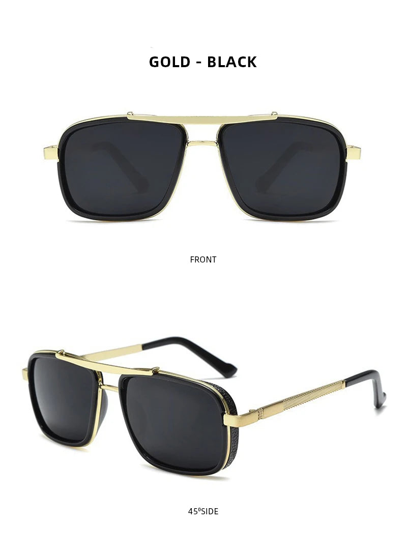 Luxury Rectangle Men's Sunglasses Retro Metal Steam Punk Sun Glasses Male Classic Outdoor Driving Shades Summer Glasses