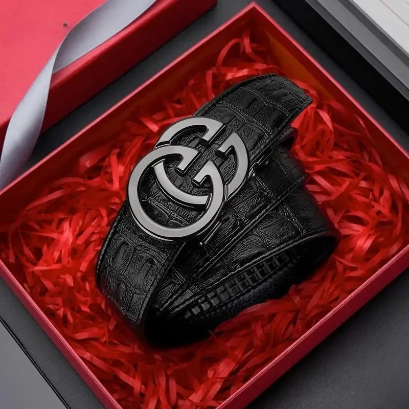 High Quality Genuine Leather Belt For Men's Luxury Automatic Metal Alloy Buckle Men's Waist Belt