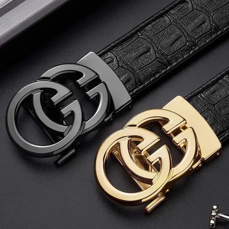 High Quality Genuine Leather Belt For Men's Luxury Automatic Metal Alloy Buckle Men's Waist Belt