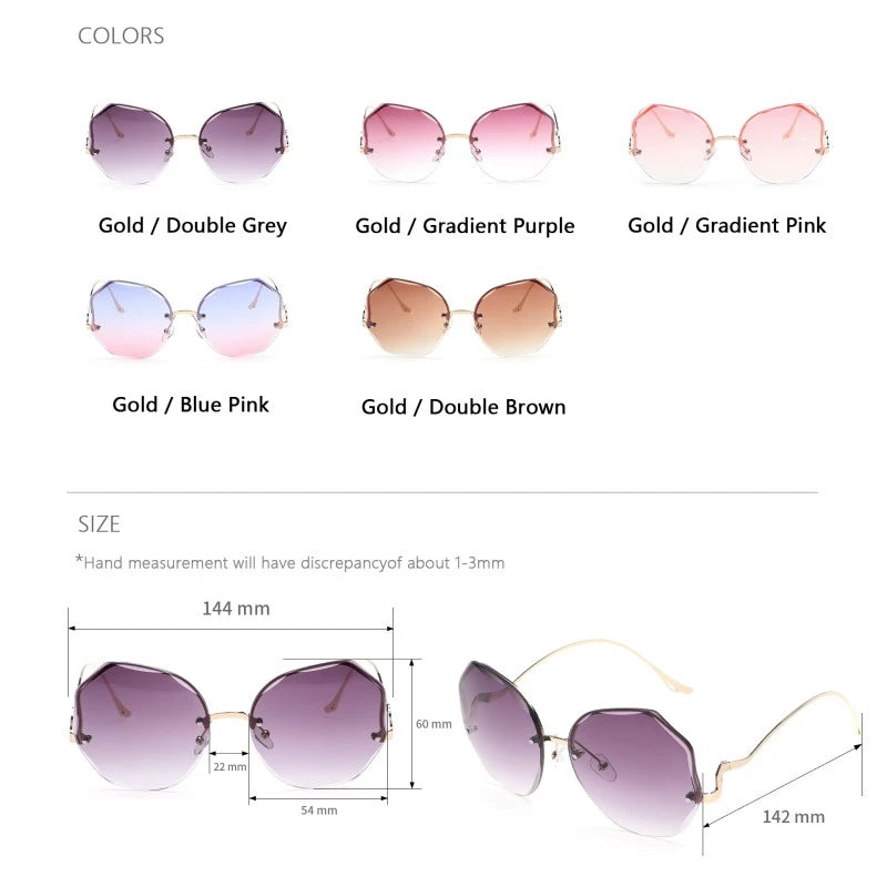 2022 Rimless Sunglasses Women Ocean Water Cut Eyewear Women Men Trimmed Lens Metal Curved Temples Sun Glasses Female UV400
