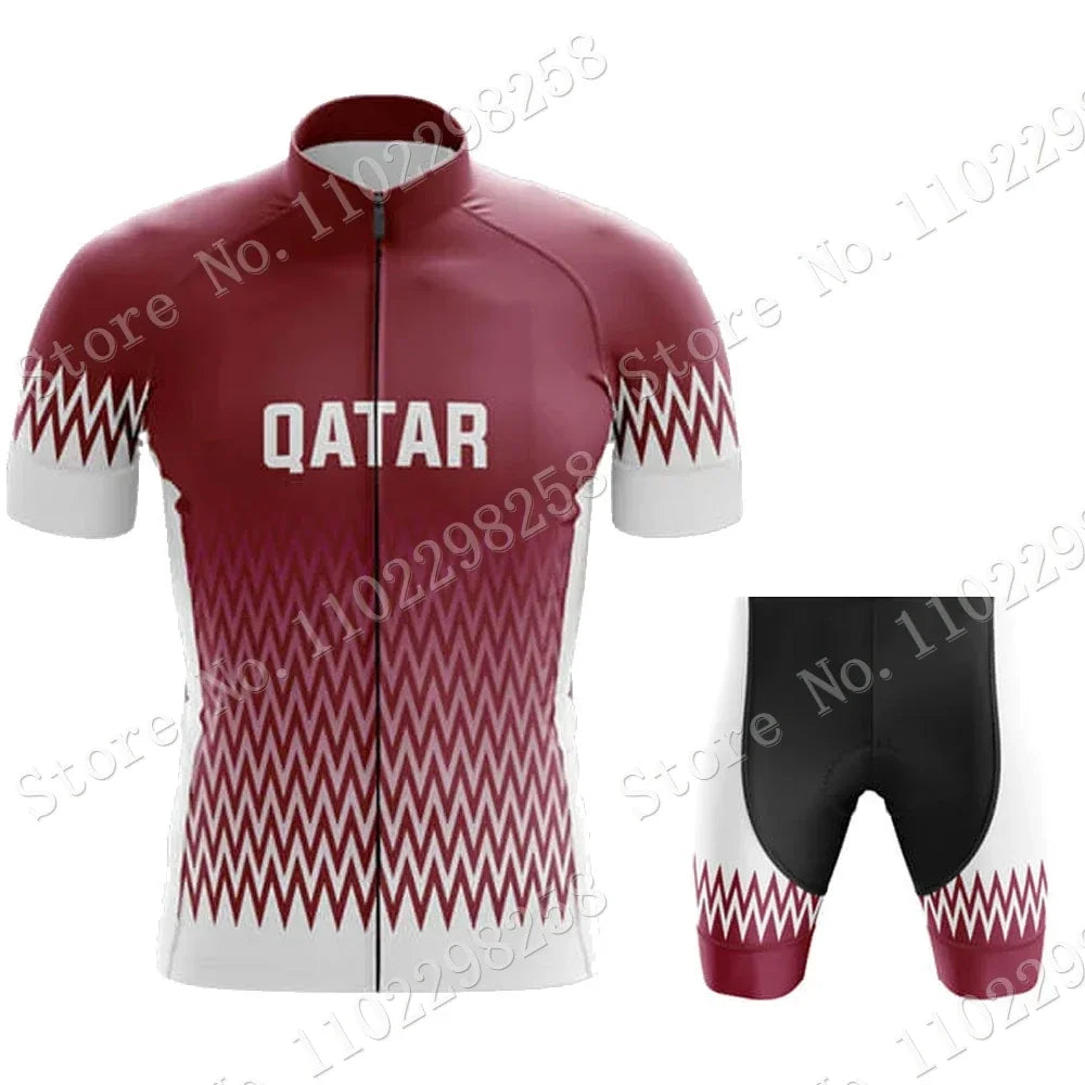 Qatar National Team Cycling Jersey 2023 Set Summer Bicycle Clothing  Road Bike Shirts Suit Bicycle Bib Shorts MTB Ropa Maillot
