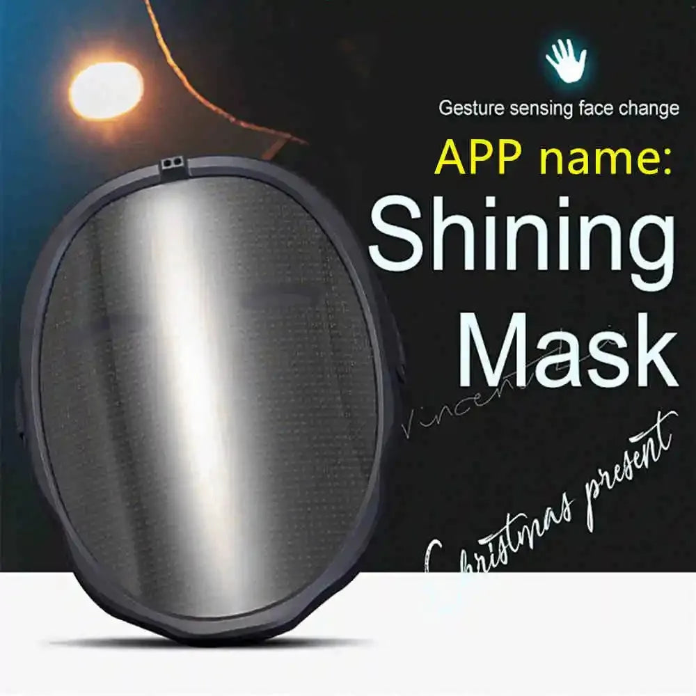 Bluetooth App Controlled LED Mask Gesture Sensor Programmable Light Up Face Changing Cyberpunk Halloween Cosplay Party Rave